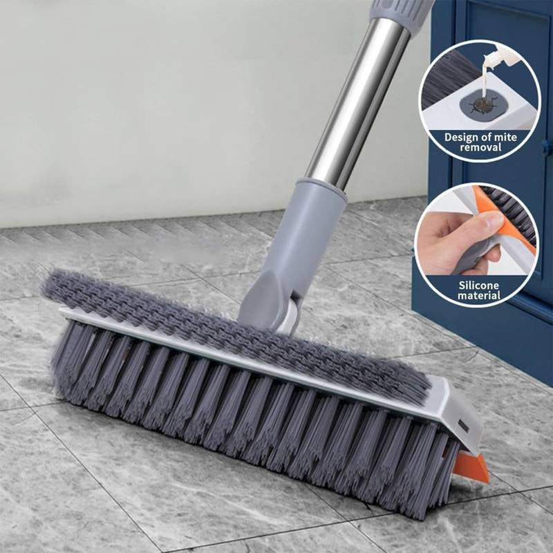 3-in-1 Rotating Bathroom Scrubber Brush with Wiper – Long Handle Tile Cleaner