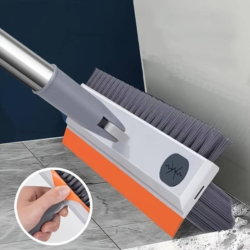 3-in-1 Rotating Bathroom Scrubber Brush with Wiper – Long Handle Tile Cleaner