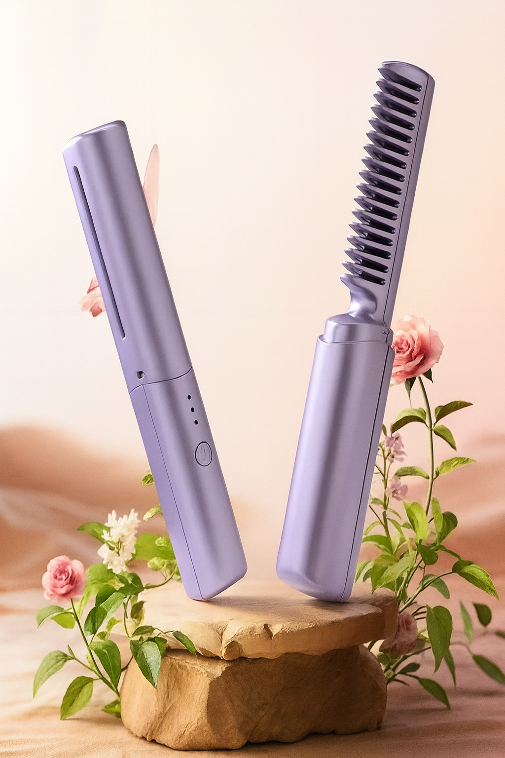 Meneflix Portable Mini Hair Straightener – Cordless Rechargeable Hot Comb (Adjustable Temperature)