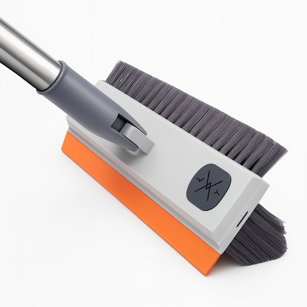 3-in-1 Rotating Bathroom Scrubber Brush with Wiper – Long Handle Tile Cleaner